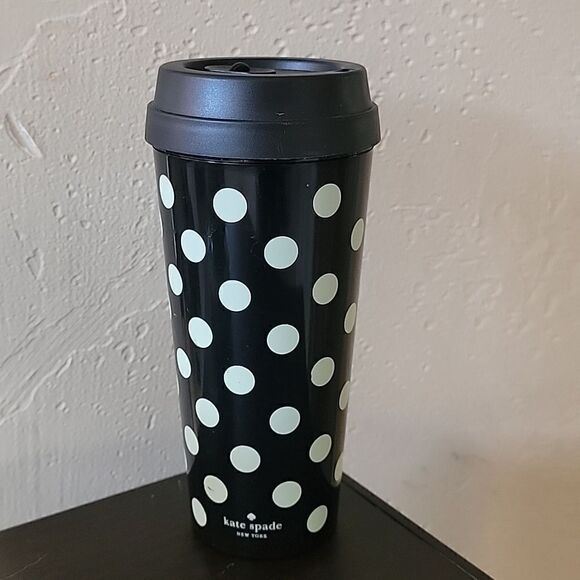 KATE SPADE 20 OZ. BLACK AND WHITE POLKA DOT INSULATED TUMBLER - Picture 1 of 9